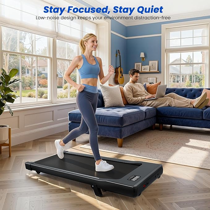 DeerRun Under Desk Walking Pad Treadmill for Home & Office, 6% Manual Incline, 2.5 HP, 0.6–3.8 MPH Walking Speed, 300 lb Capacity, App & Remote Control