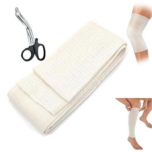 Premium Elastic Tubular Compression Bandage Size E Stockinette, 3.4 inches x 10 Feet. Reusable Elastic Bandage Sleeve Wraps Plus One Pair of Medical Scissors