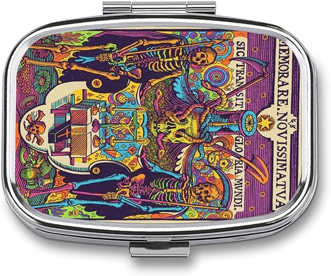 Metal 2 Compartment Pill Organizer Travel Friendly Portable Compact Pill Box Cute Pill Case,for Pocket Wallets Daily Portable Medicine Vitamin Tablet Storage (Guardian Skeleton)