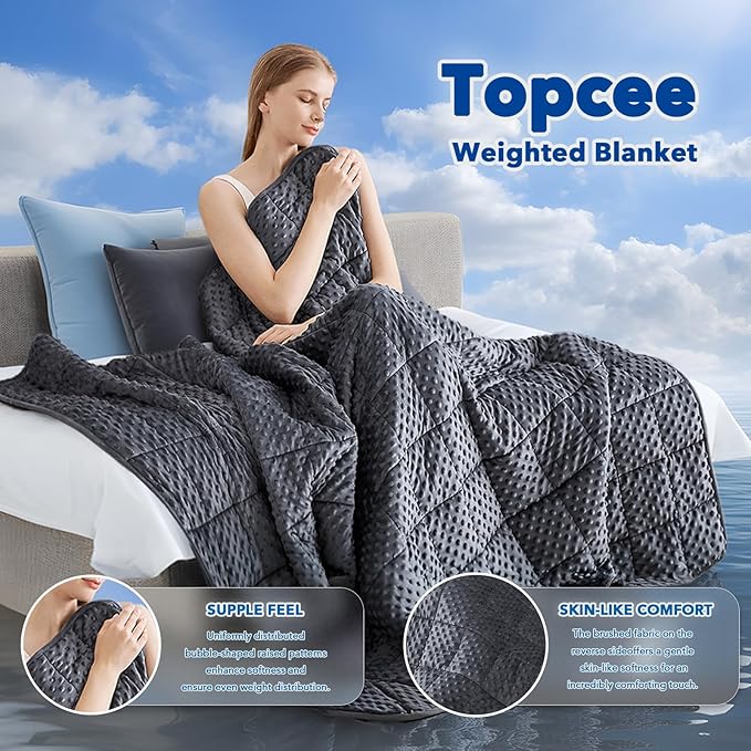 Topcee Weighted Blanket for Adults (20lbs 60"x80"), Minky Dots Heavy Blanket for 190-210lbs Sleeping, Soft, Cozy and Cooling Weighted Throw Blankets, Machine Washable, Grey
