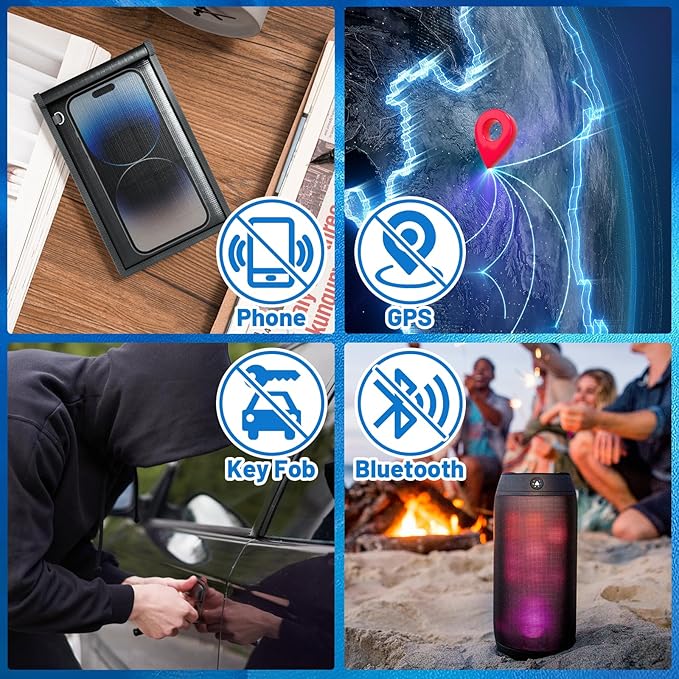 Faraday Bags EMP Proof - 4 Pack Faraday Pouch Anti-Tracking Key Fob Protector, Faraday Cage for Phones & Laptops & Tablets & Car Keys for Fireproof & Waterproof