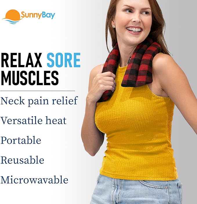 SunnyBay Microwave Heating Pad, Microwavable Heated Neck and Shoulder Wrap, Soothing Weighted Moist Heat or Ice Pack with Flaxseed and Lavender, 26x5 Inches, 2.5 lbs, Buffalo