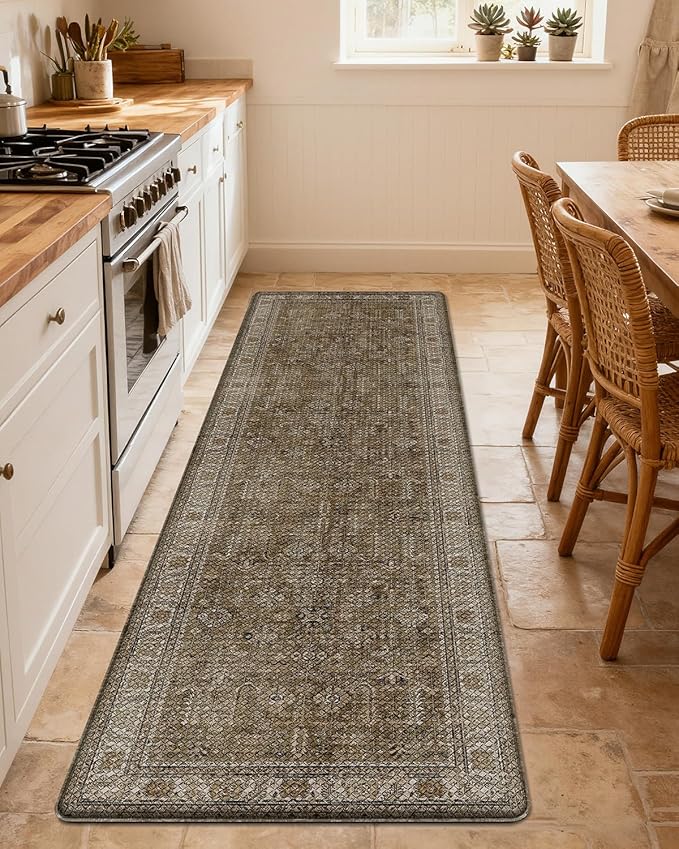 LUMI 2025 Upgraded Anti Fatigue Cushioned Kitchen Mat for Floor, Non-Slip Comfort PVC Padded Mats with Faux Leather Surface for Desk Office, Sink, Laundry, 24"x87"