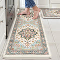 Kitchen Mats for Floor Cushioned Anti Fatigue,Boho Vintage Blue Kitchen Rugs Sets of 2 Non Slip,Memory Foam Waterproof Comfort Standing Mat Carpet for Sink Laundry Office