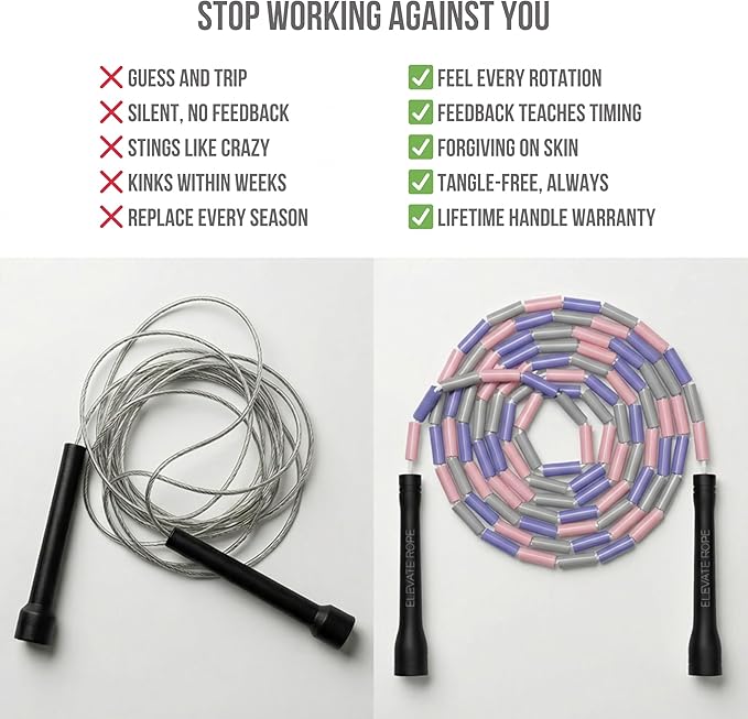 Elevate Rope Professional Beaded Jump Rope - 3m Adjustable, Quality Beads & Poly Cord - For Freestyle, Cardio & Tricks - All Levels & Indoor/Outdoor Use