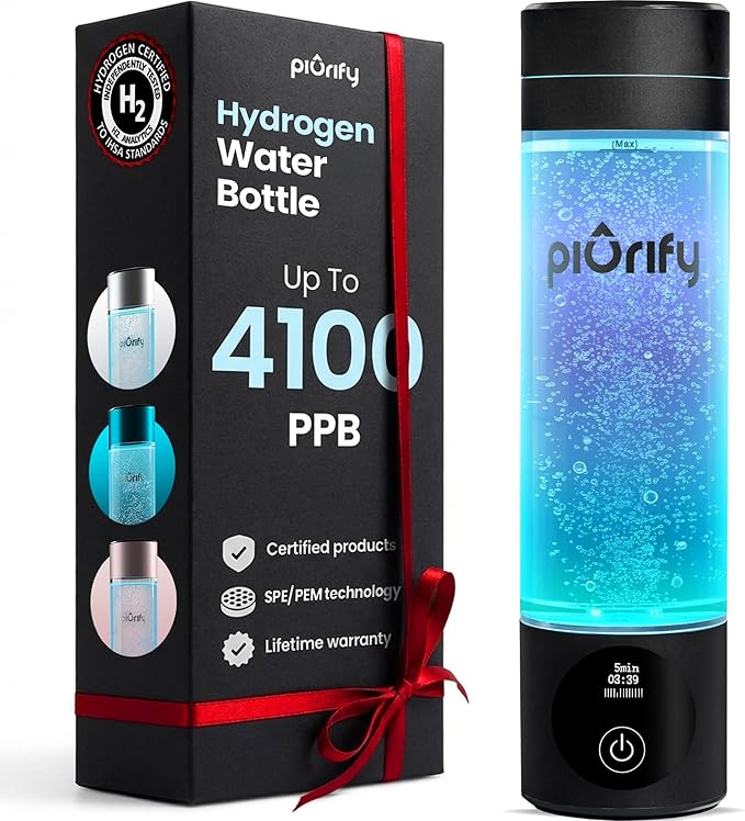 Hydrogen Water Bottle Generator - Up to 4100+ PPB Molecular Hydrogen Infusion - SPE/PEM Technology - Certified H2 Generator - Rechargeable - Extended Warranty - 10 oz (Black)