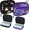 Serfeymi Weekly Travel Pill Organizer Pill Case for Purse with Removable 7 Day Pill Box, Fashionable Travel Medicine Organizer Pill Container for Medicine, Vitamin, Supplement - Black 03 + Purple 01
