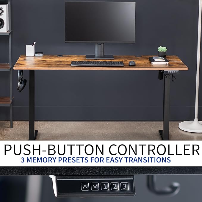 VIVO Electric 55 x 24 in Standing Desk, Memory Height Adjustment, Rustic Vintage Brown Top Black Frame, DESK-E155TN