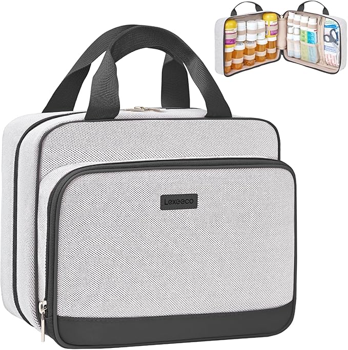 Travel Medicine Organizer Bag, Pill Organizer Case,Carrier for Medications,Vitamins,Fish Oil and Medical Supplies Pill Bottle Organizer and Home Storage Med Bag (Dark Grey)
