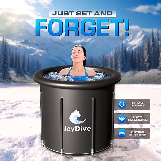 XL 105GL Cold Plunge Tub for Adults, 5-Layer Insulated Inflatable Ice Bath & Recovery Tub with Pump, Thermometer, 3 Reusable Ice Packs, Inflatable Lid & Drain, Indoor/Outdoor Athlete Bundle