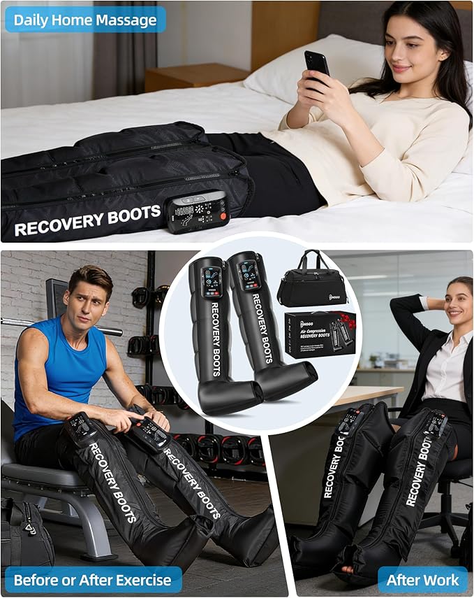 Air Compression Leg Massager, Cordless Recovery System for Improved Circulation, Professional Foot Massage Boots with 5 Massage Areaes, 8 Intensities(Only Single Leg)-Medium