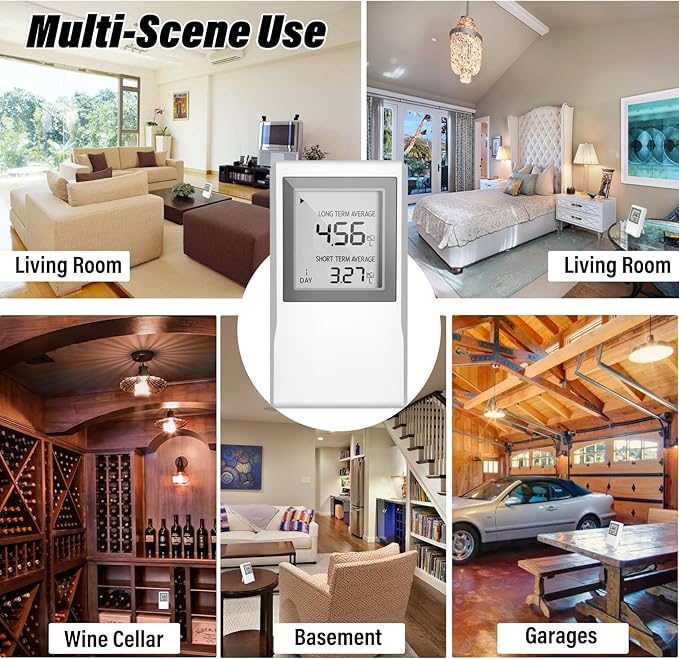 Radon Detector for Home, Allows Short and Long Term Monitoring of Radon Levels in The Air, Dual use for Hanging and Tabletop Placement, US Version-Pci/L,Radon Detector,Home Radon (White)