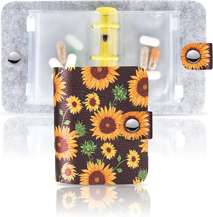 Hennaja Pill Organizer,Pill Pouches Clear Plastic Pill Bags Self Sealing Travel Medicine Organizer Storage (1-Sunflower, 1 Pack)