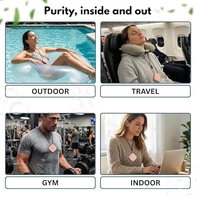 Portable Wearable Air Purifier Necklace for Travel, Personal Ionic Air Cleaner, USB Rechargeable Mini Air Purifier for Office, Car & Outdoor, Filterless Design, 120 Hours Runtime