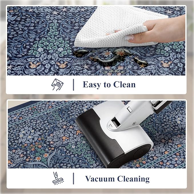 Collive Kitchen Mats for Floor 2PCS, Cushioned Anti Fatigue Rugs Non Slip Waterproof Kitchen Sink Mat, Dark Blue Floral Standing Mat for Bar, Office, Desk, Home Decor, 20" x 47" + 20" x 32"