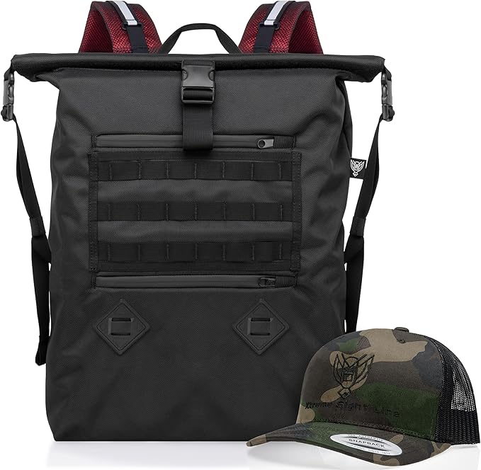Xtreme Sight Line ~ AQUA RT Large Water-Proof Faraday Backpack/Woodland Camo Hat Combo ~ Tracking/Hacking Defense ~ Red