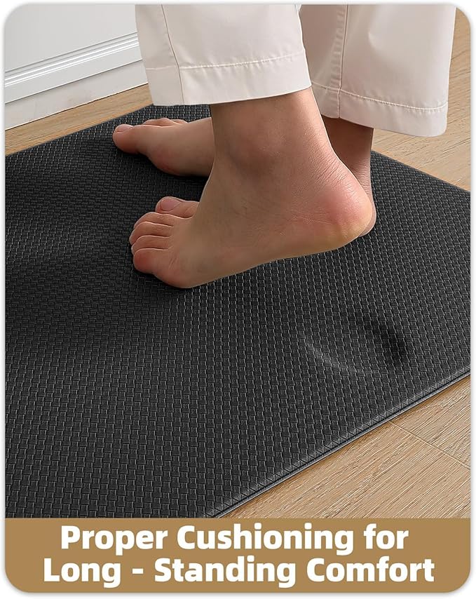 Color&Geometry Anti Fatigue Cushion Padded Kitchen Mat for Floor - 17x29+17x29,Easy Clean, Water & Oil Proof, Non Slip, Foam Rubber Small Runner Rug for Front Sink Comfort Standing, Black Set of 2