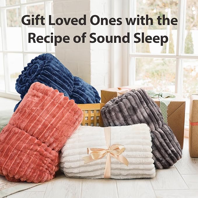 Sherpa Fleece Weighted Blanket with 3D Ribbed Stripes, 15 lbs Soft Flannel Heavy Throw Blanket for Couch Bed Sofa, Heavy Thick Blankets with Glass Beads, Comfort for Cozy Evenings, 48" x 72"