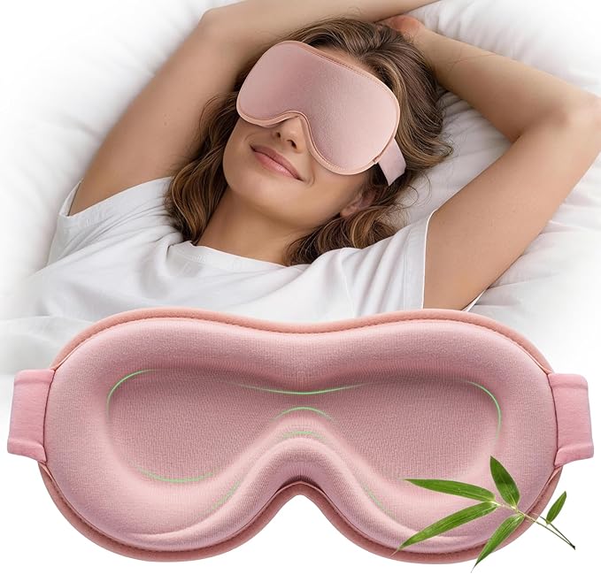 YFONG Sleep Mask for Lash Extensions, Bamboo Viscose & 100% Blackout Eye Mask for Sleeping Women Men, Soft 3D Contoured Zero Eye Pressure Blindfold for Travel, Breathable & Adjustable Eye Cover, Pink