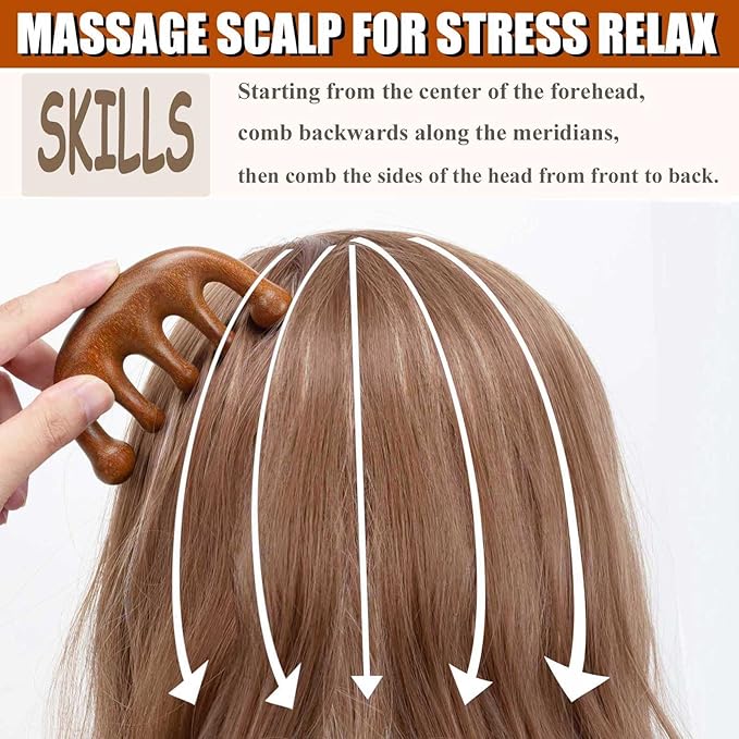 Wooden Scalp Massager, Foot Massage Tool, Scalp Massager Hair Growth - Sandalwood