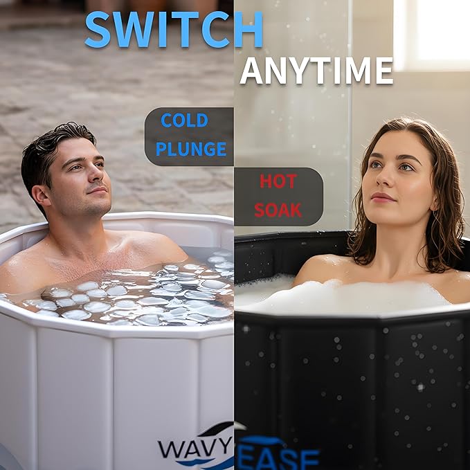 WAVYEASE® Portable Bath Tub for Adults -(31.5"L x 26"H) Foldable Cold Plunge Tub for Recovery - Collapsible Soaking Bath Tub for Shower Stall - Outdoor Ice Bathtub for Athletes (Black)
