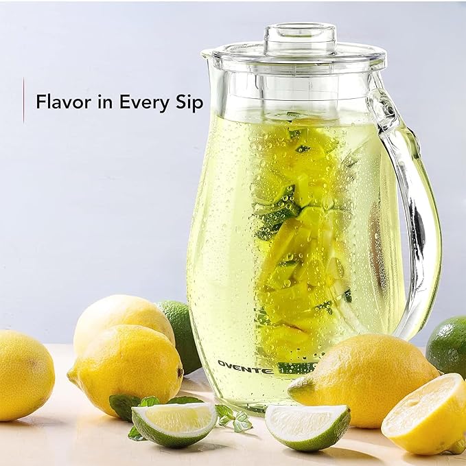OVENTE Fruit Infusion Water Pitcher 2.5L/85Oz with Removable Lid and Infuser Rod, BPA-Free, Shatterproof Acrylic Beverage Jug for Flavor-Infused Drinks, Lemonade, Juice and Iced Tea, Clear PIA0852C