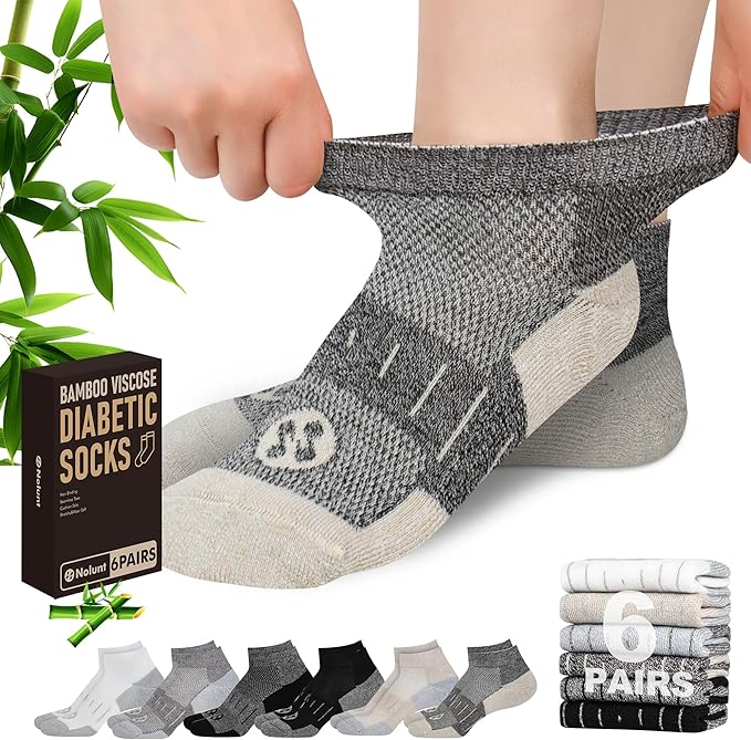 Diabetic Socks for Men,4 & 6 Pairs Low Cut Bamboo Viscose Wide Mens Diabetic Socks Size 9-11 10-13