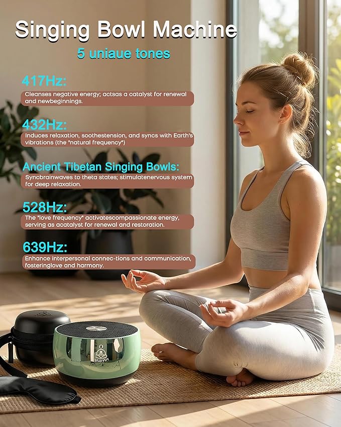 Rain Drum Alternative–PUVIDJUT M3 Musical Instruments with Meditation Chime,5 Solfeggio Frequencies (417-639Hz), for Inner Peace, Deep Sleep & Chakra Healing, USB-C Rechargeable (Green)
