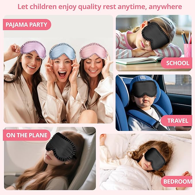 Kids Sleep Mask, 100% Real Mulberry Silk Eye Mask, Sleeping Mask for Kids with Adjustable Elastic Band, Soft & Light Blocking Eye Cover Gift for Boys Girls Teens Age 5+ (Pink)