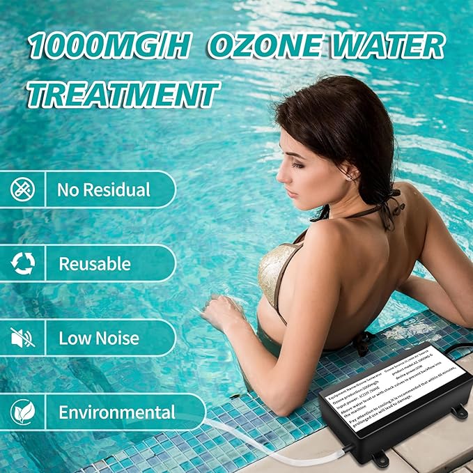 Water Ozone Generator for bathtubs with Timer, 1000mg/H Ozone Bubbler Keep spa Pool Clean,Ozone Generator for Water Portable Ozonator Tub Accessories