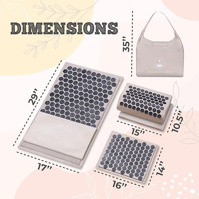 BalanceMate™ Acupressure Mat Set with 6,210 Pressure Points for Pain Relief and Relaxation Kit for Back, Neck, and Sleep – Yoga and Meditation Pillow (Soft Cream)