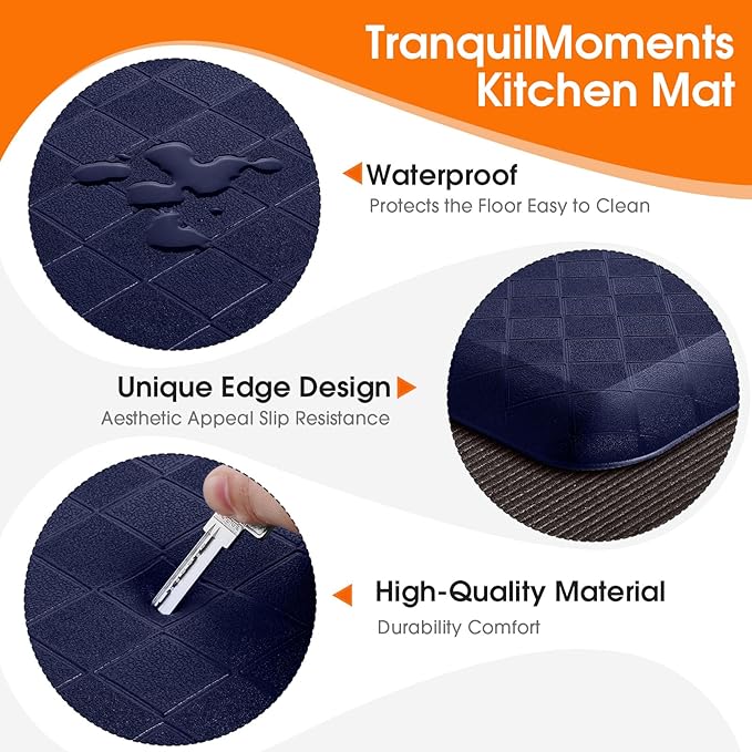 4/5 Inch Extra Thick Kitchen Mats for Floor,Non Slip Anti Fatigue Kitchen Rugs,Waterproof Stain Resistant Sink Mat,Cushioned Standing and Comfort Mats for Office (17"x60" Blue)