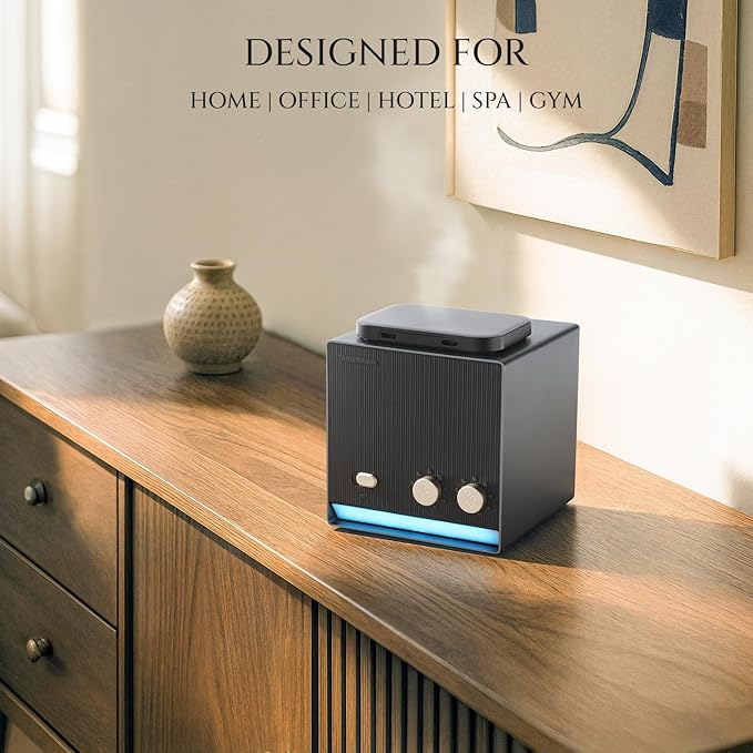 Smart Aroma Waterless Essential Oil Diffuser, Cold Air Tech Scent Air Machine for 2000 Sq Ft, 200ml Hotel Collection Diffuser for Home & Office (Black Titanium, Two Scents)