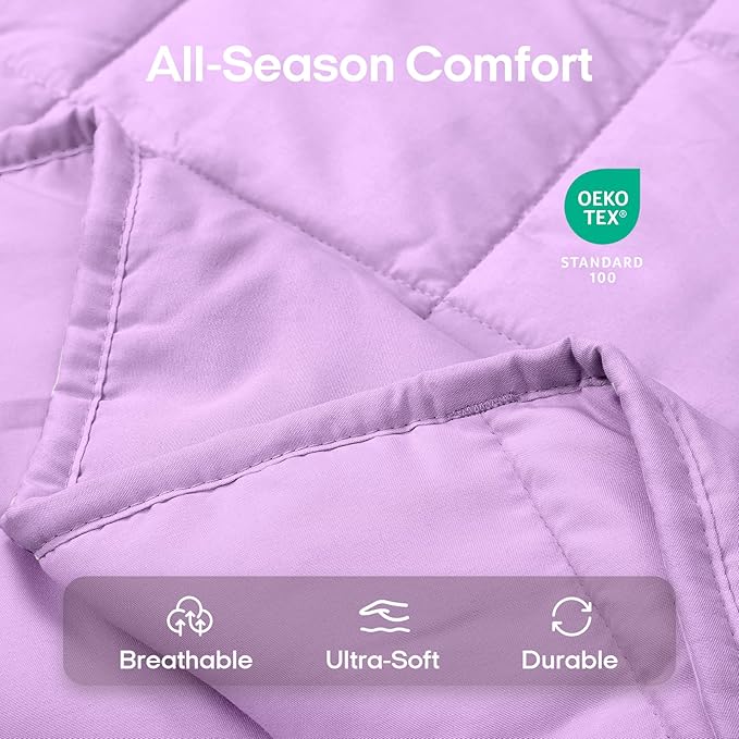 ZonLi Weighted Blanket for Adults (100% Cotton, 60"x80", 20lbs, Queen Size Light Purple) High Breathability Heavy Blanket, Soft Material with Premium Glass Beads, All-Season, Easy Care
