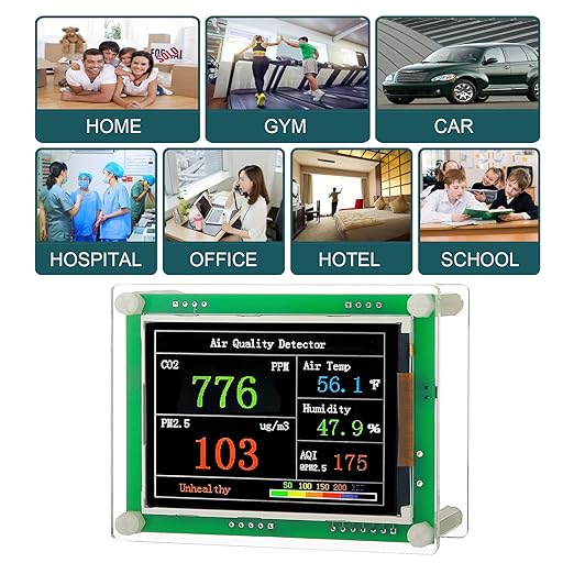 Indoor 5-in-1 Air Quality Monitor,CO2 Carbon Dioxide Detector,CO2 Monitor, pm2.5 pm10 pm1.0 Detector, Meter,Temperature and Humidity,for Grow Tents,Homes,Cars,Farm etc