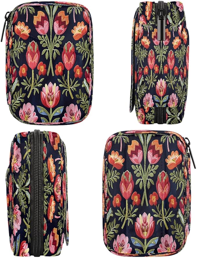 Weekly Travel Pill Organizer Case for Purse with Removable 7 Day Box Portable Compact Size Pill Box Fashionable Pill Container for Medicine Vitamin Supplement Flower Floral Red