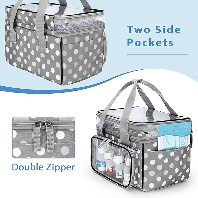 LUXJA Double-Layer Medicine Bag with Transparent Compartment, Pill Bottle Organizer with Detachable Divider (Suitable as a Home or Travel Medicine Bag), Polka Dots
