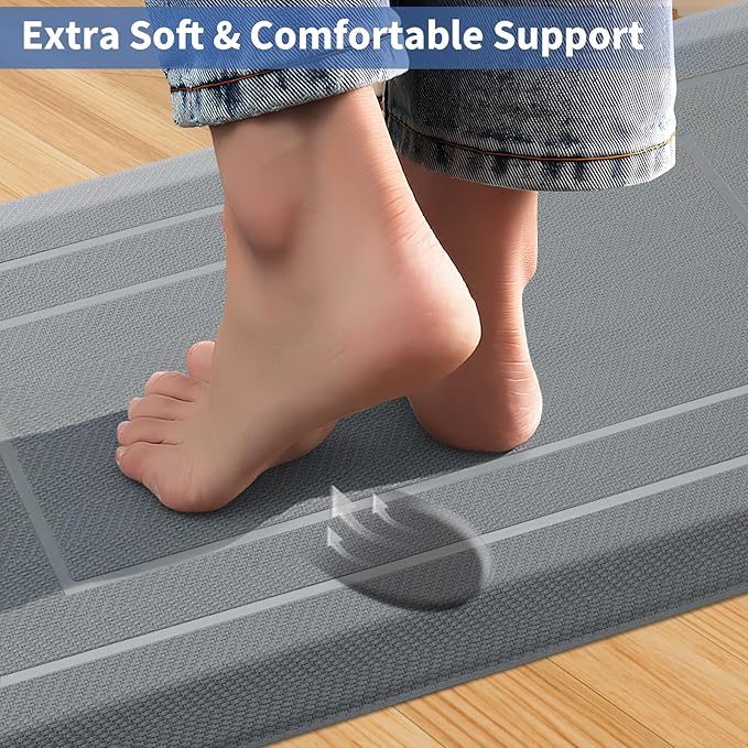 UKISS 9/10"" Extra Thick Cushioned Anti Fatigue Kitchen Mat, Waterproof High Density Foam Standing Desk Mat, Non-Slip Ergonomic Comfort Mat for Kitchen, Office,Workstation (Grey, 20" X 32")