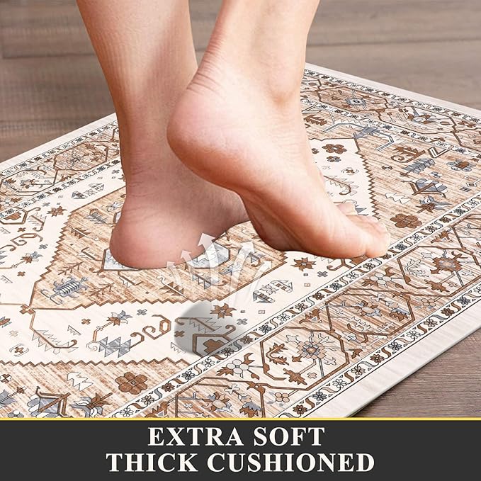 Pauwer Anti Fatigue Kitchen Mats for Floor 2 Piece Set, Cushioned Memory Foam Kitchen Rug, Non Slip Kitchen Runner Rug Carpet, Waterproof Kitchen Sink Area Rug Comfort Standing Mat for Kitchen Laundry