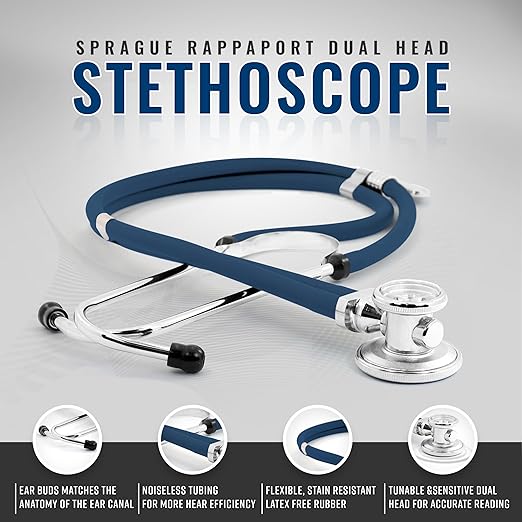 ASA TECHMED Medical Starter Kit – Stethoscope, Durable Blood Pressure Monitor, EMT Shears & Protective Carrying Case – Ideal for Healthcare Students & Professionals, Navy Blue