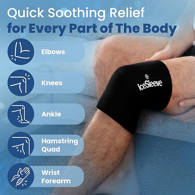 IceSleeve Elbow & Knee Ice Pack Wrap, Reusable Ice Sleeve for Arm & Leg, Flexible Gel Ice Pack for Knee Injuries, Tennis Freeze Sleeve Elbow Compression Wrap, Cold & Heat Therapy, Black L 1 Pack
