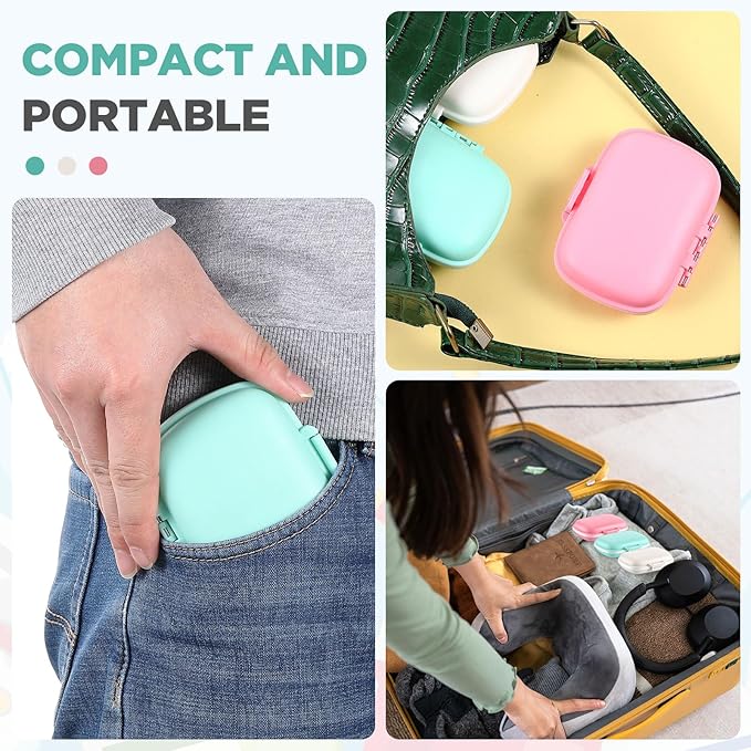 Layhit 30 Pcs Travel Pill Organizer Bulk with Labels Portable Daily Pill Dispenser 8 Compartments Medicine Storage Case for Vitamins, Fish Oils, Supplements (White,Pink,Green)