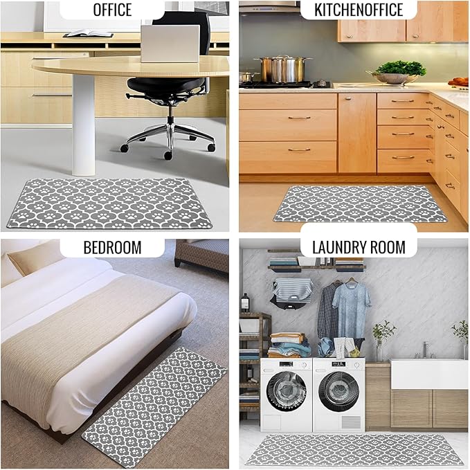 Grey Kitchen Mat Cushioned Anti-Fatigue Floor Mat, Waterproof Non-Skid Kitchen Mat and Rug Heavy Duty Comfort Standing Mat for Kitchen, Home, Office, Sink, Laundry, Puppy Paws