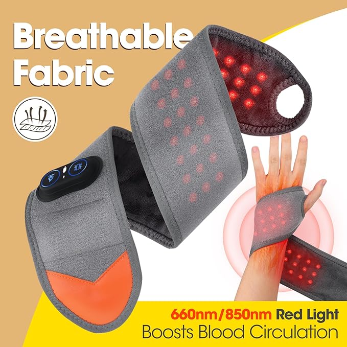 Cordless Wrist Heating Pad Wrap for Arthritis and Carpal Tunnel, Rechargeable Heated Wrap Pad Wrist Massager for Hand Pain Relief, Red Light Heated Therapy Brace for Wrist to Woman Man and Elder, Gray