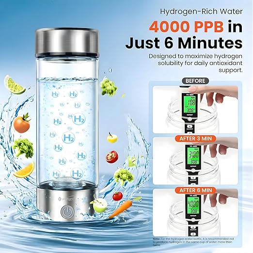 2026 Hydrogen Water Bottle, Up to 3100 PPB in 3 Mins, SPE PEM Tech, 1500mAh Rechargeable Portable Hydrogen Water Bottle, 420ml/14OZ for Travel, Gym, Home, Office, Daily Use | Gift for Family & Friends