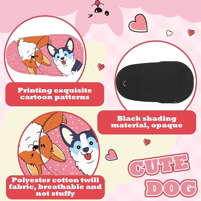 Newcotte 12 Pcs Eye Patch for Kids Toddler Reusable Adjustable Girls Boys Eyepatch for Glasses Left or Right Eye Patch, Assorted Patterns (Corgi Dog)