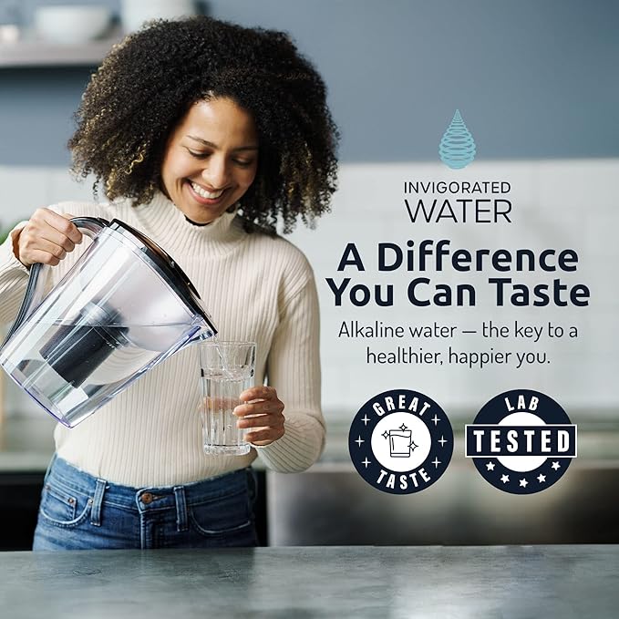 Invigorated Water Filter Pitcher with 1 Alkaline Filter – BPA-Free High pH Purifier, 15-Cup Capacity with SmartLight Filter Change Indicator, (96 Gallon) Long Filter Life