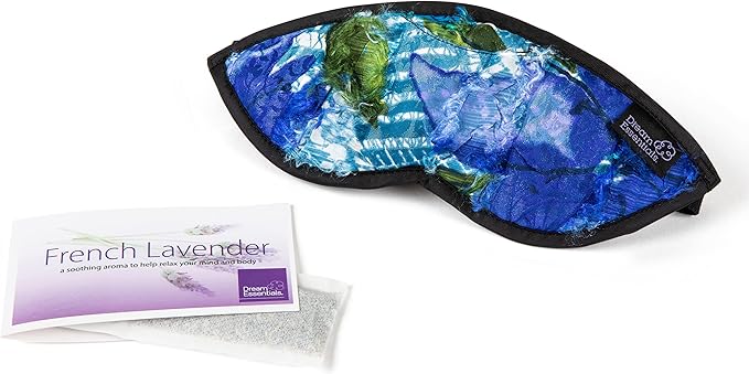 Dream Essentials Dream Essence Aromatherapy Sleep Mask, Handmade in The USA, Comes with Removable Organic French Lavender Sachet (Shabby Chic Blue)