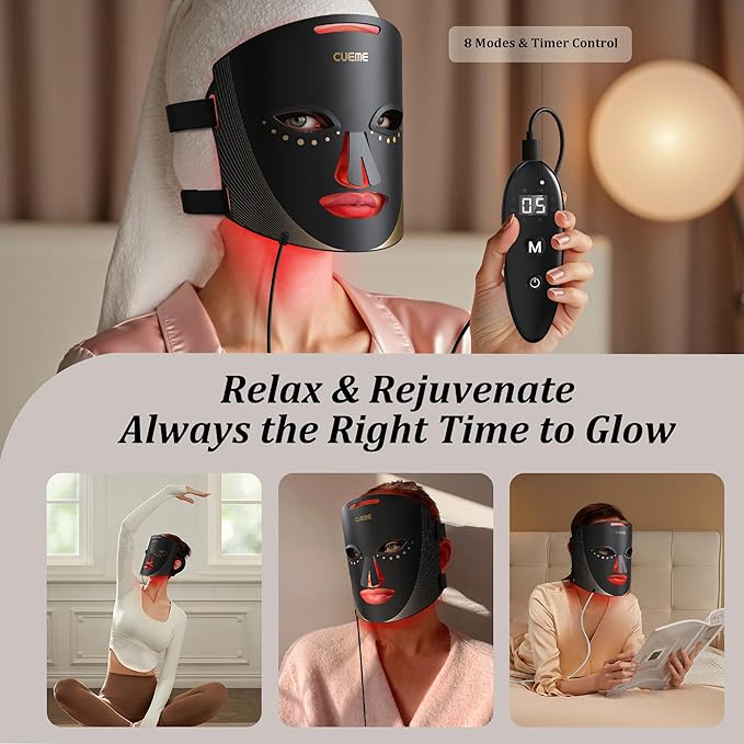 CUEME Red Light Therapy for Face, FDA-Cleared LED Light Therapy Mask for Wrinkles, Acne Treatment, and Skin Care, Portable Facial Mask for Women - Mom, Sister, Girlfriend, and Wife