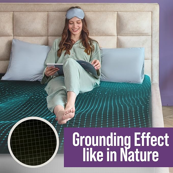 Earth Grounding Sheets Queen Size with 12% Silver Fiber & 4% Silk & 84% Cotton - Black - Quality Certified Grounded Well Bed Sheet - Conductive Fitted Sheet for Better Sleep